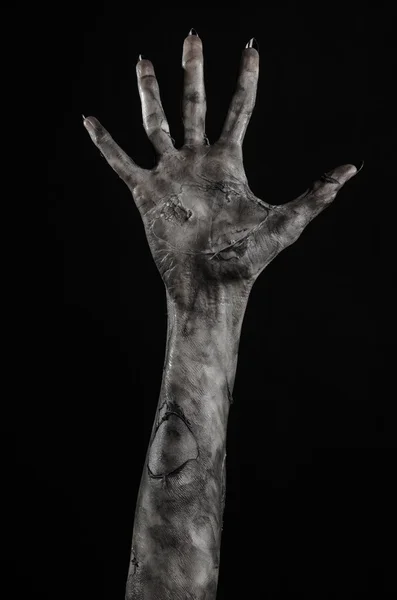 Schwarze Hand des Todes, die wandelnden Toten, Zombie-Thema, Halloween-Thema, Zombie-Hände, schwarzer Hintergrund, isoliert, Hand des Todes, Mumienhände, die Hände des Teufels, schwarze Nägel, Hände Monster — Stockfoto