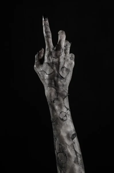 Černá ruka smrti, Chodící mrtvoly, zombie téma, téma halloween, zombie ruce, černé pozadí, izolované, ruka smrti, mumie rukou, rukou ďábla, černé nehty, ruce monstrum — Stock fotografie