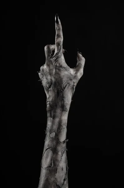 Negro mano de la muerte, los muertos vivientes, tema zombie, tema de halloween, manos zombies, fondo negro, aislado, mano de la muerte, manos de momia, las manos del diablo, uñas negras, manos monstruo — Foto de Stock