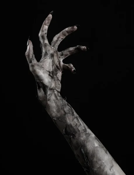 Negro mano de la muerte, los muertos vivientes, tema zombie, tema de halloween, manos zombies, fondo negro, aislado, mano de la muerte, manos de momia, las manos del diablo, uñas negras, manos monstruo —  Fotos de Stock