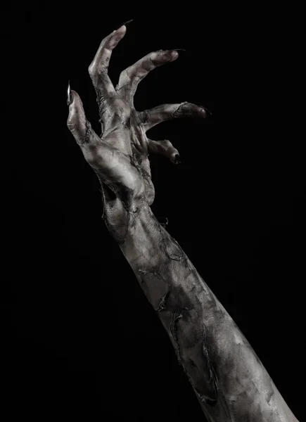 Black hand of death, the walking dead, zombie theme, halloween theme, zombie hands, black background, isolated, hand of death, mummy hands, the hands of the devil, black nails, hands monster — Stock Photo, Image