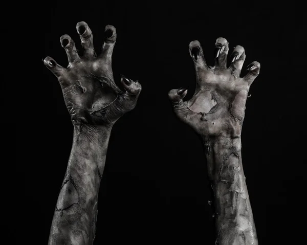 Black hand of death, the walking dead, zombie theme, halloween theme, zombie hands, black background, isolated, hand of death, mummy hands, the hands of the devil, black nails, hands monster — Stock Photo, Image