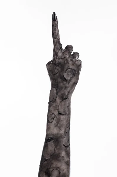 Negro mano de la muerte, los muertos vivientes, tema zombie, tema de halloween, manos zombies, fondo blanco, aislado, mano de la muerte, manos de momia, las manos del diablo, uñas negras, manos monstruo —  Fotos de Stock