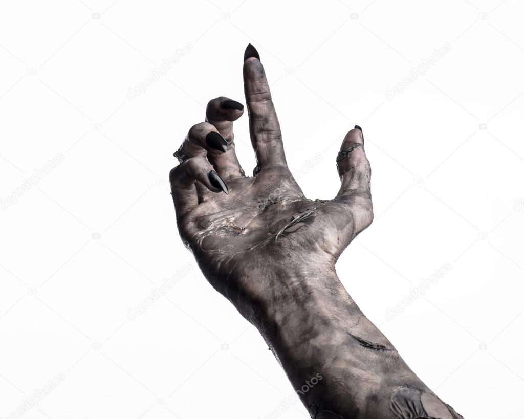 black hand of death, the walking dead, zombie theme, halloween theme, zombie hands, white background, isolated, hand of death, mummy hands, the hands of the devil, black nails, hands monster