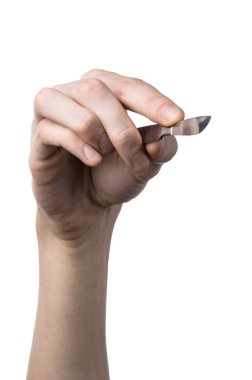 Neşter, beyaz arka plan, izole tutan el