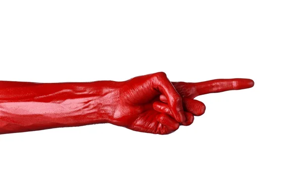 Rote Hand auf weißem Hintergrund, isoliert, Farbe — Stockfoto