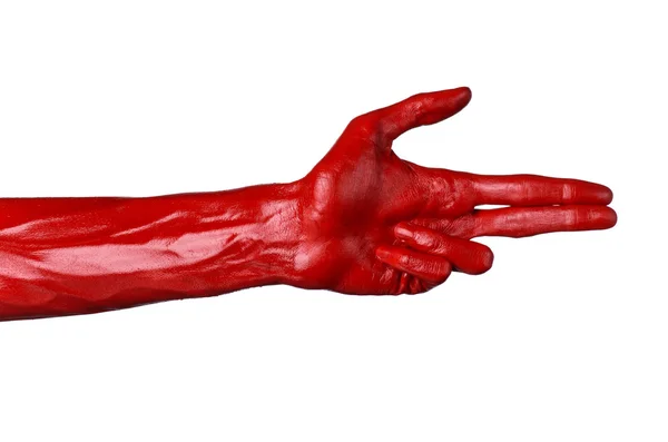 红色的手，白色的背景，孤立的，油漆 — 图库照片
