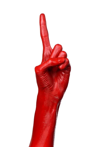 Piros kéz fehér háttér, elszigetelt, festék — Stock Fotó