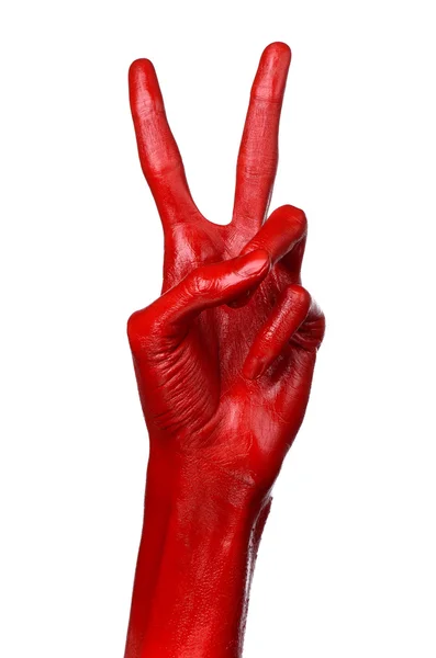 Mão vermelha sobre fundo branco, isolado, pintura — Fotografia de Stock