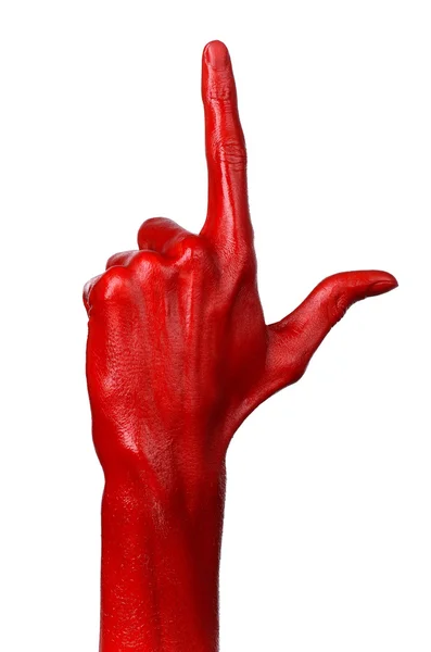 Mano roja sobre fondo blanco, aislada, pintura — Foto de Stock