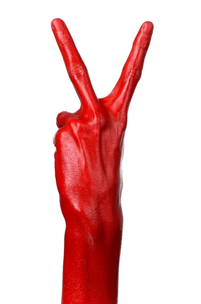 Red hand on white background, isolated, paint — Stock Photo, Image