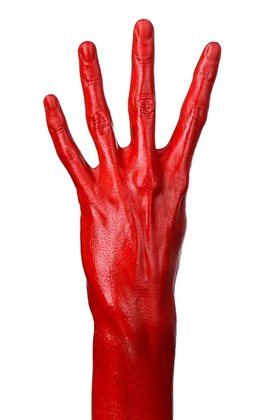Punainen käsi valkoisella taustalla, eristetty, maali — kuvapankkivalokuva