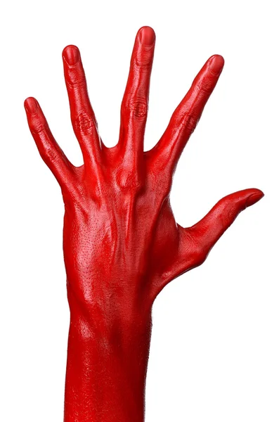 Röd hand på vit bakgrund, isolerad, färg — Stockfoto