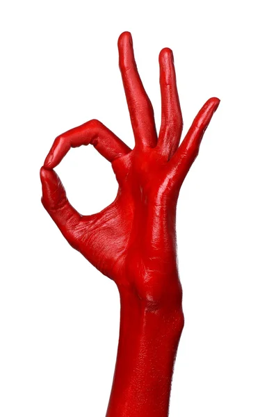 Red hand on white background, isolated, paint — Stock Photo, Image