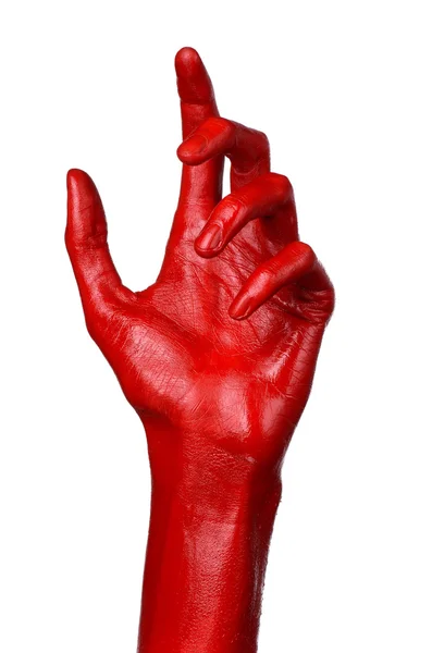 Rode hand op witte achtergrond, geïsoleerd, verf — Stockfoto