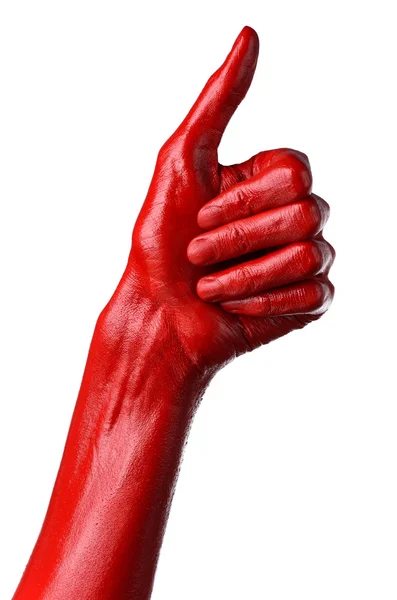 Mano roja sobre fondo blanco, aislada, pintura — Foto de Stock