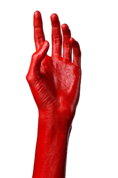 Mano roja sobre fondo blanco, aislada, pintura — Foto de Stock