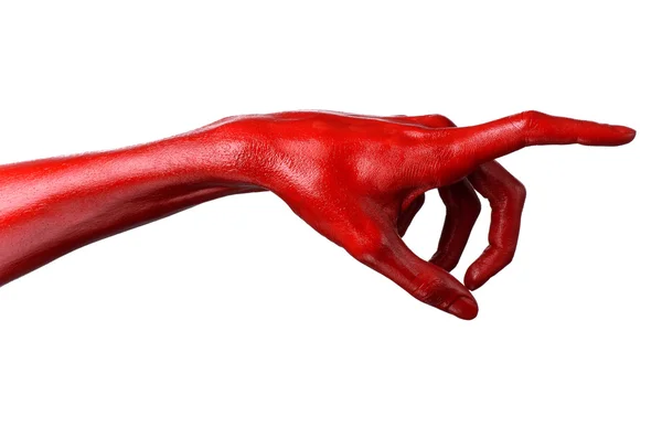 Red hand on white background, isolated, paint — Stock Photo, Image