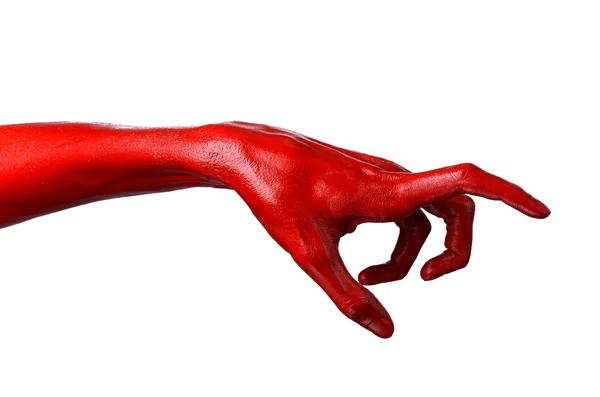 Mano roja sobre fondo blanco, aislada, pintura — Foto de Stock