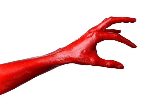 Mano roja sobre fondo blanco, aislada, pintura — Foto de Stock