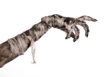 Halloween Tema: korkunç eski mumya eller üzerinde beyaz bir arka plan