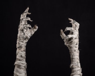 Halloween Tema: korkunç eski mumya eller üzerinde siyah bir arka plan