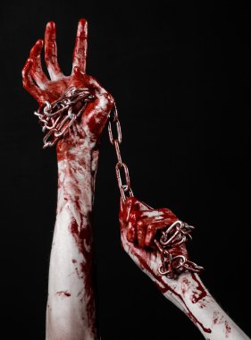 kanlı el zinciri, kanlı zinciri, halloween Tema, siyah arka plan, izole, katil tutarak, fan, deli