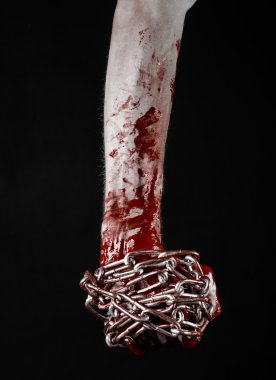 kanlı el zinciri, kanlı zinciri, halloween Tema, siyah arka plan, izole, katil tutarak, fan, deli