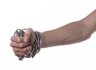 Sosyal Tema: elim kolum bir metal zincir üzerinde beyaz bir arka plan