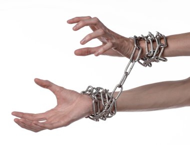 Sosyal Tema: elim kolum bir metal zincir üzerinde beyaz bir arka plan