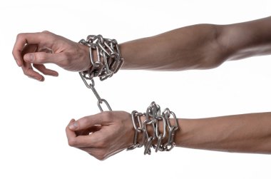 Sosyal Tema: elim kolum bir metal zincir üzerinde beyaz bir arka plan