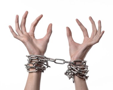 Sosyal Tema: elim kolum bir metal zincir üzerinde beyaz bir arka plan