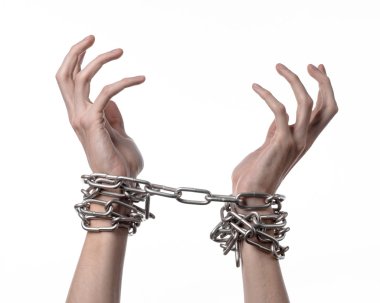 Sosyal Tema: elim kolum bir metal zincir üzerinde beyaz bir arka plan