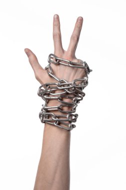 Sosyal Tema: elim kolum bir metal zincir üzerinde beyaz bir arka plan