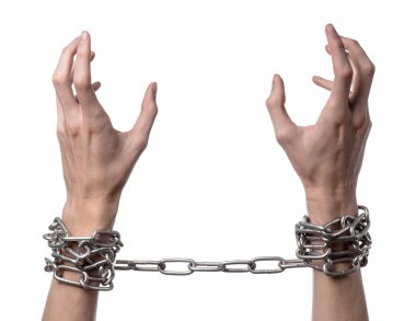 Sosyal Tema: elim kolum bir metal zincir üzerinde beyaz bir arka plan