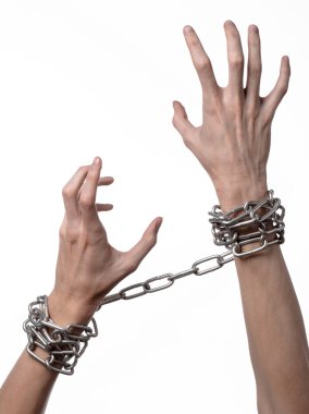 Sosyal Tema: elim kolum bir metal zincir üzerinde beyaz bir arka plan