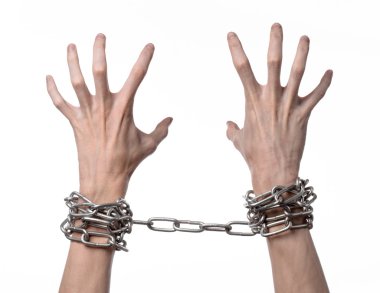 Sosyal Tema: elim kolum bir metal zincir üzerinde beyaz bir arka plan