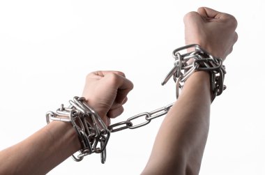 Sosyal Tema: elim kolum bir metal zincir üzerinde beyaz bir arka plan