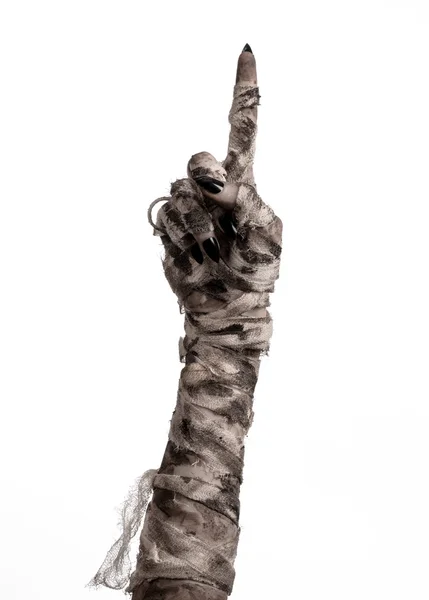 Halloween theme: terrible old mummy hands on a white background — Stock Photo, Image