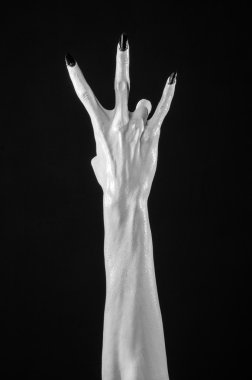 ölüm siyah çivi, beyaz ölüm, Şeytan'ın eller, eller bir iblis, beyaz deri, halloween Tema, izole siyah arka plan, beyaz eller