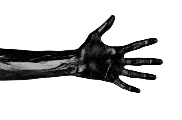 Black hand on white background, isolated, paint — Stock Photo, Image