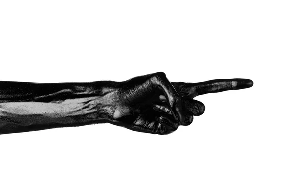 Black hand on white background, isolated, paint — Stock Photo, Image