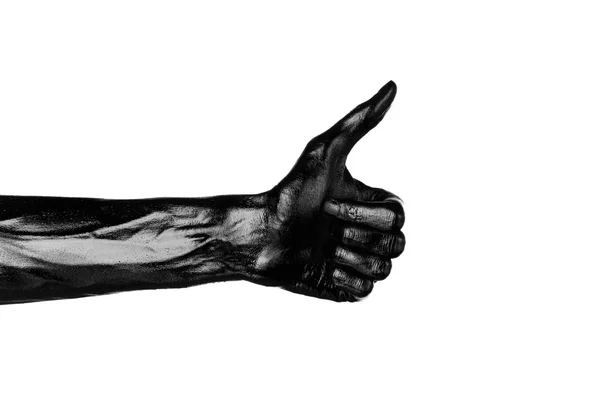 Black hand on white background, isolated, paint — Stock Photo, Image