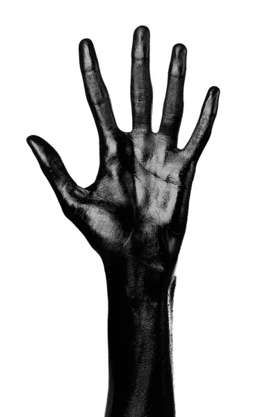 Black hand on white background, isolated, paint — Stock Photo, Image