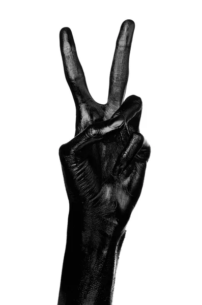 Черная рука на белом фоне, изолированная, краска — стоковое фото