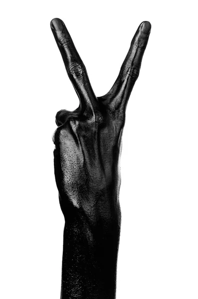 Черная рука на белом фоне, изолированная, краска — стоковое фото