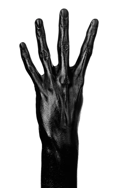 Black hand on white background, isolated, paint — Stock Photo, Image