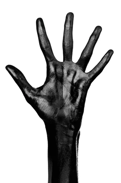 Black hand on white background, isolated, paint — Stock Photo, Image