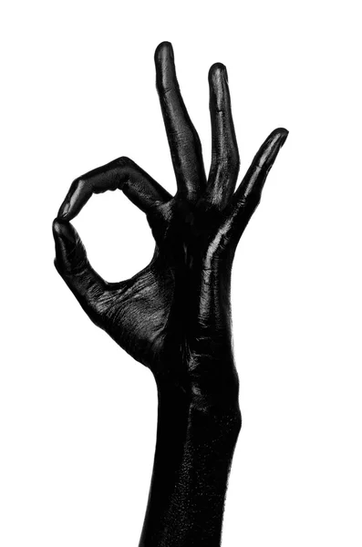 Black hand on white background, isolated, paint — Stock Photo, Image