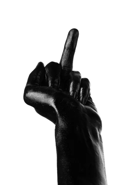 Black hand on white background, isolated, paint — Stock Photo, Image